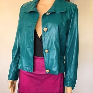 Vintage Teal Leather Jacket by Lillie Rubin 80s Soft Green 100% Leather Jacket